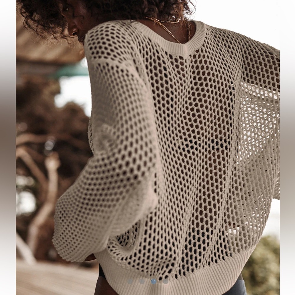 Summersalt The Fishnet Crewneck Cover-Up - Natural Sweater 1XL - Picture 3 of 9